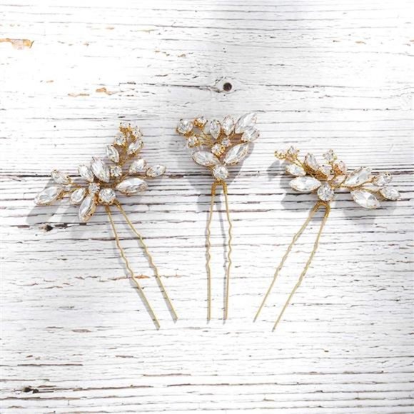 Gold Crystal Bride Wedding Hair Pins Silver Hair Piece Bridal Flower main image 5